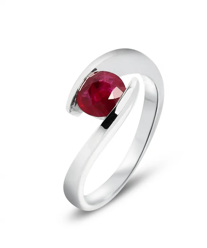 Bague Rubis Rond 5.5mm Or Blanc